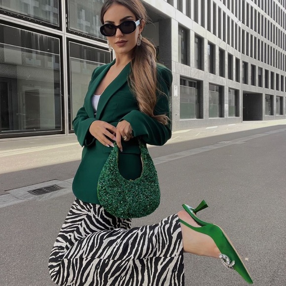 Zara Green Embellished Bow Heeled Slingback - Picture 3 of 17